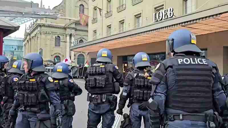 Eighteen police officers and several people have been injured after a rare confrontation between thousands of pro-Palestinian protesters and authorities in the streets of Switzerland’s capital.

Video - Digital concept art for illustrative purpose, tags: protest 18 polizisten - Monok